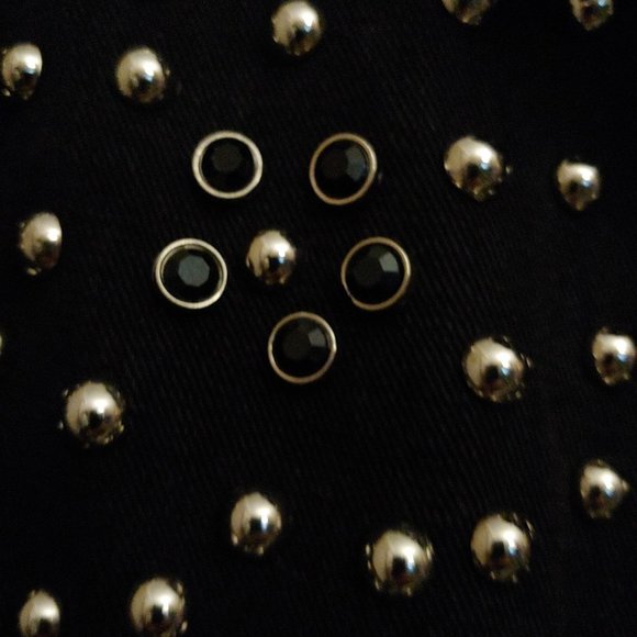 Denim Jacket Fully Studded Chain Fringe Mrs Easterling Black pockets Button down - Picture 13 of 16